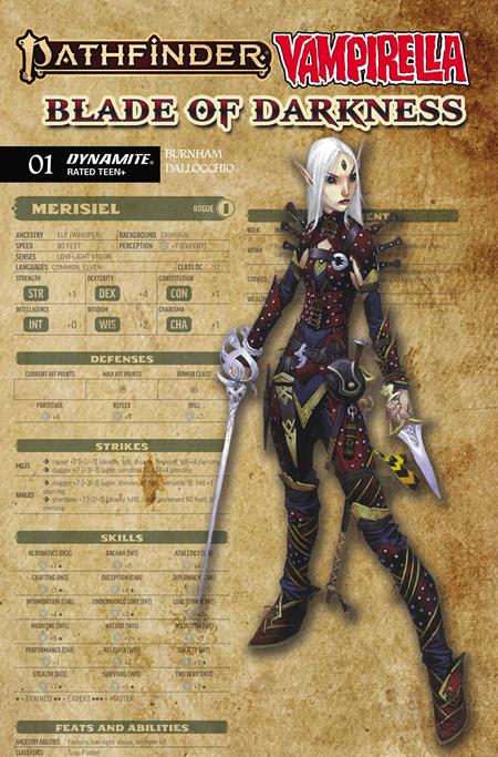 PATHFINDER VAMPIRELLA BLADE OF DARKNESS #1 COVER C WAYNE REYNOLDS CHARACTER SHEET VARIANT