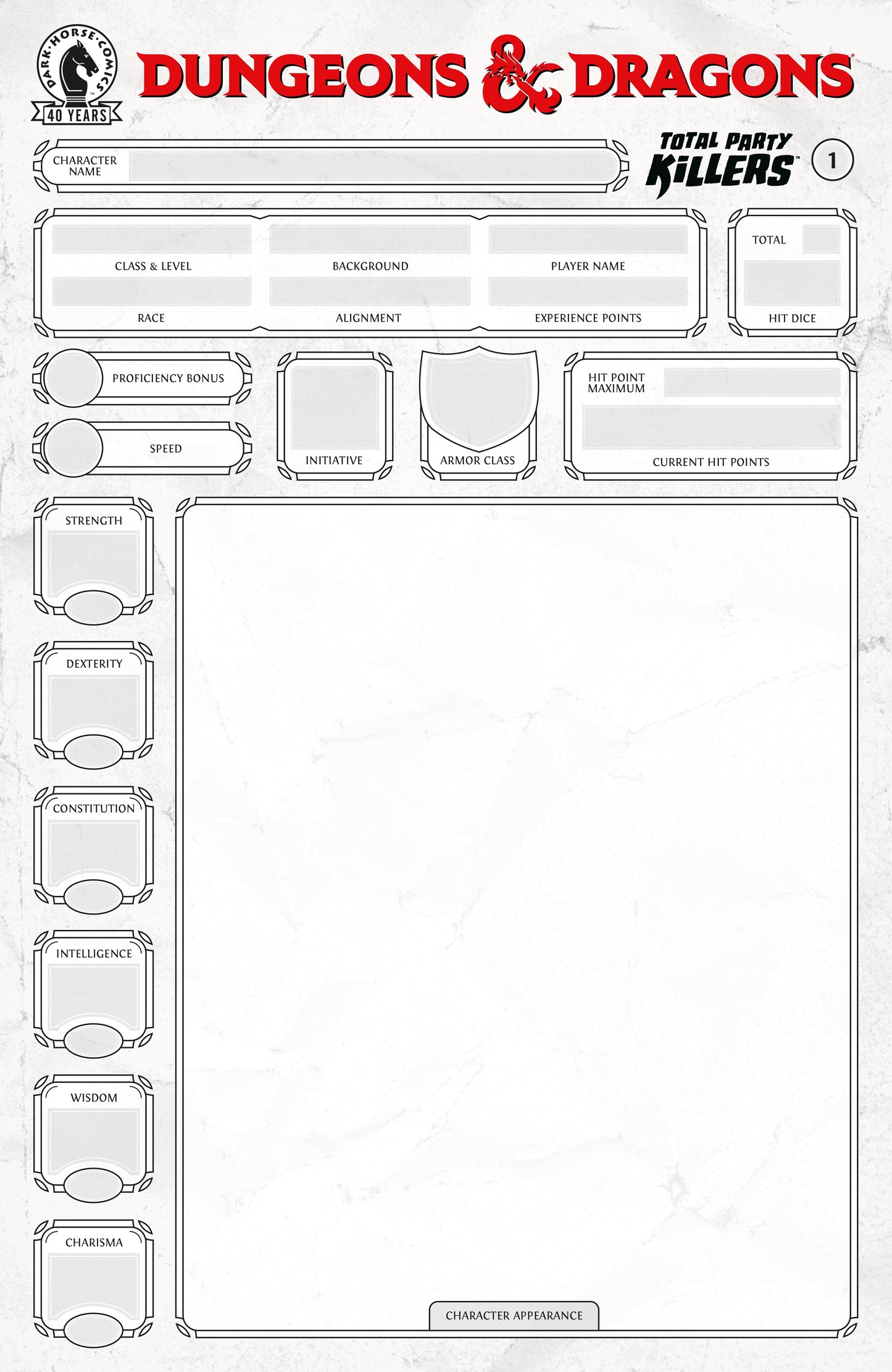 Dungeons & Dragons: Total Party Killers #1 (COVER E) (Blank cover-Character Sheet)
