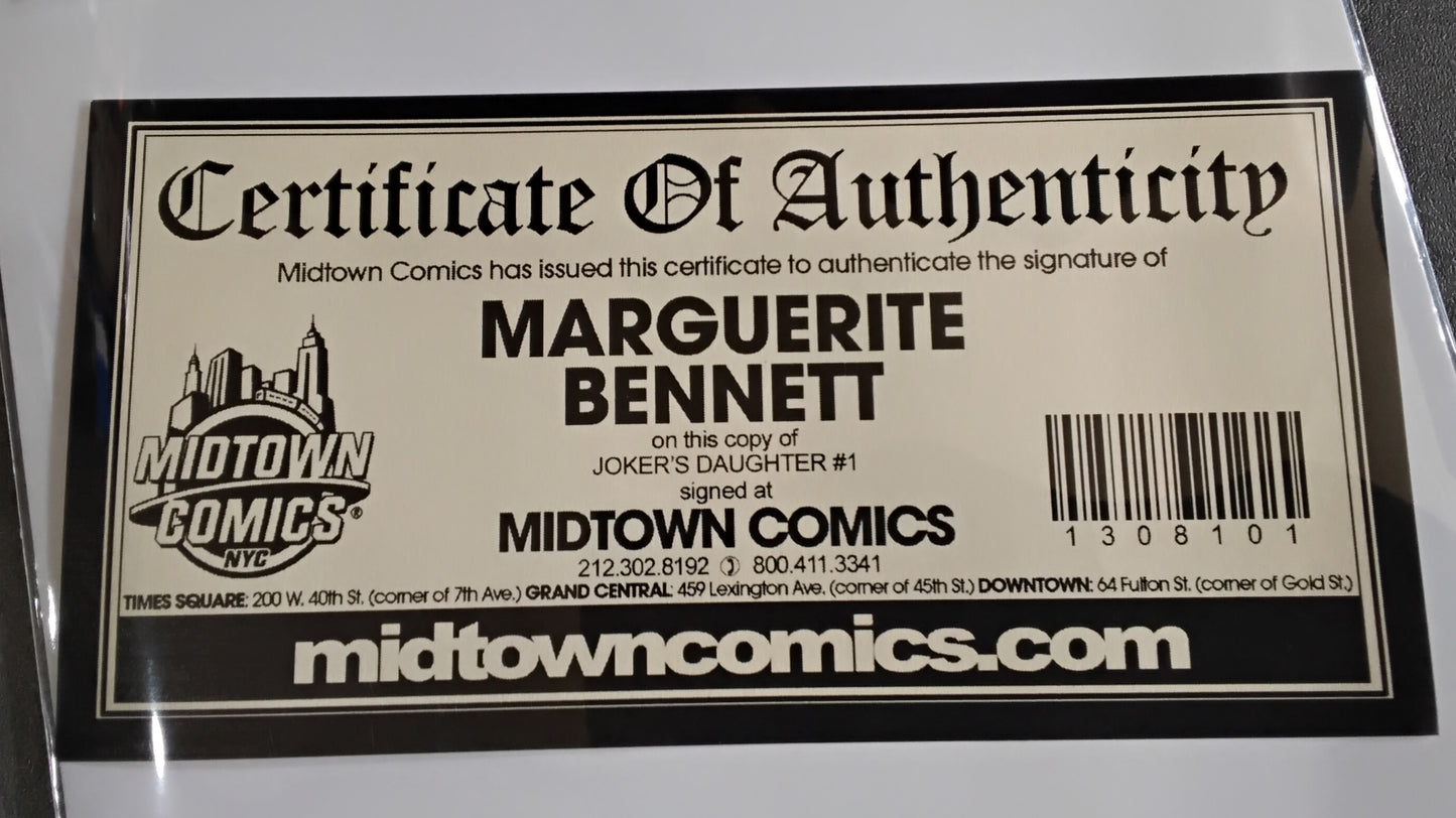 Batman: Joker's Daughter #1 Marguerite Bennett Autograph With Certificate Of Authenticity