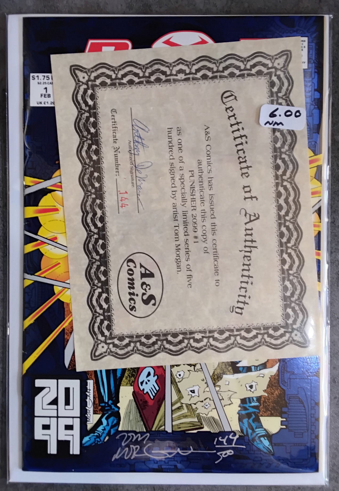 Punisher 2099 #01 Autographed By Tom Morgan With Certificate Of Authenticity