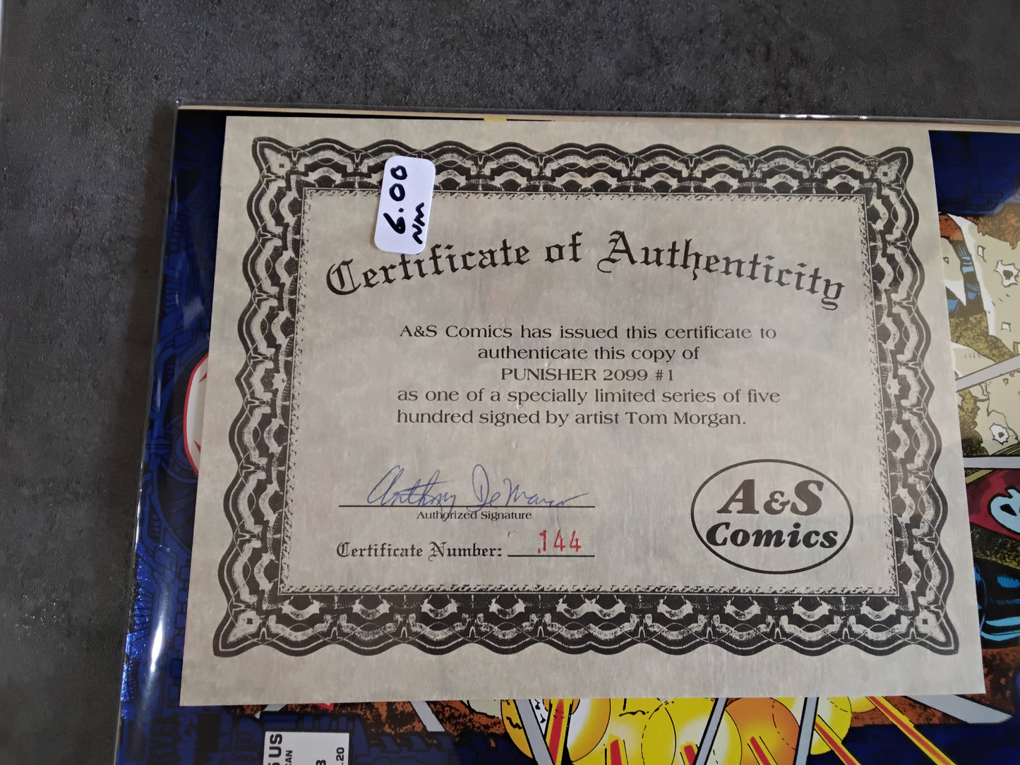 Punisher 2099 #01 Autographed By Tom Morgan With Certificate Of Authenticity